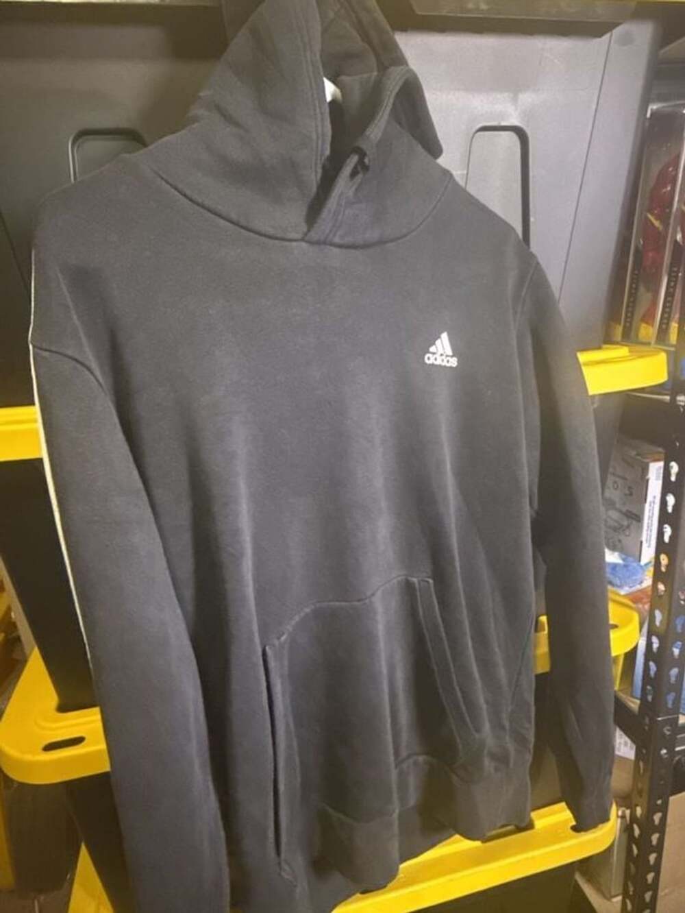 Adidas Essential Three-Stripes Fleece Pullover Hoodie Black Size M